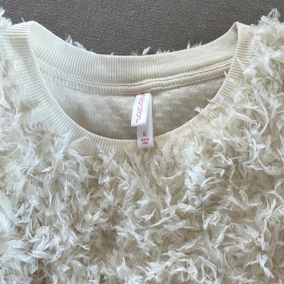 Xhilaration Sweater with frills. Off white with ribbed neck and wrist - Picture 3 of 5